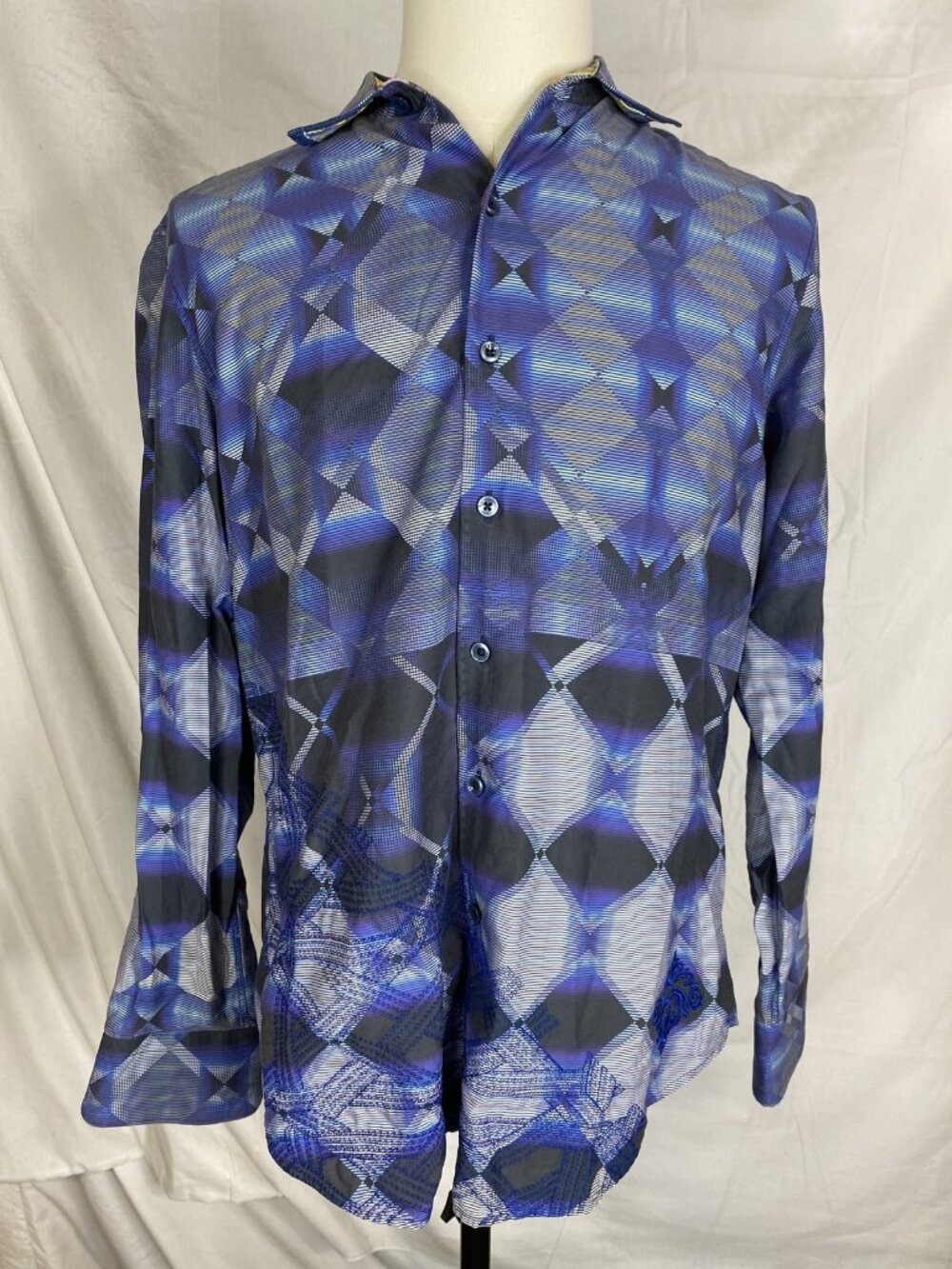 Robert Graham Mens Long Sleeve Button Down Shirt Geometric Pattern Size L Cotton